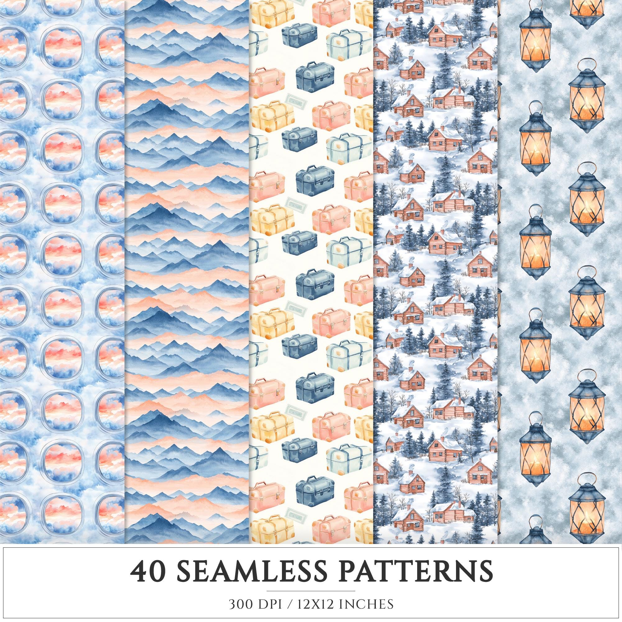 Travel Pattern Paper Winter Expedition Seamless Patterns, Travel Scrapbook Paper (digital ...