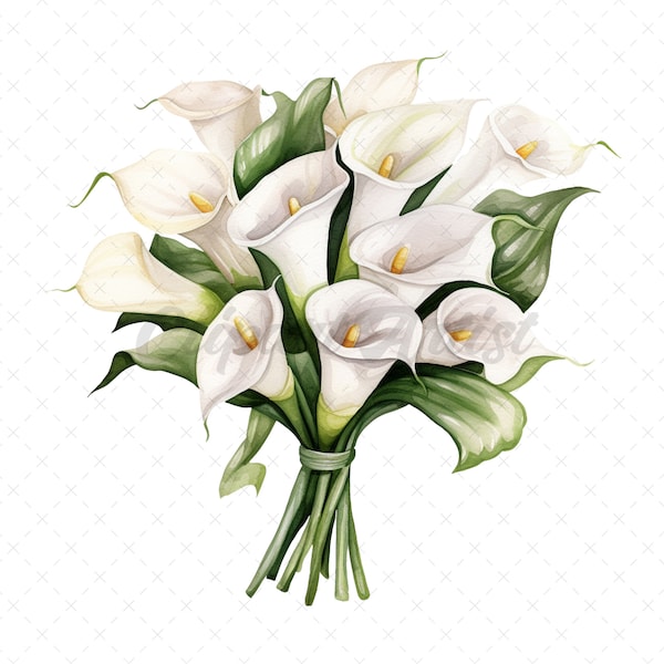 18 High-Quality Calla Lilies Bouquets Clipart - Calla lilies digital watercolor JPG instant download for commercial use - Digital download