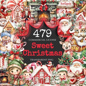 Sweet Christmas Watercolor Clipart Bundle - 475+ transparent PNG, Holiday treat Graphics, Festive images, Commercial use, Digital download