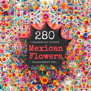 Mexican Watercolor Clipart Bundle - 275+ transparent PNG, Vibrant distinctive otomi, Cinco de mayo images, Commercial use, Digital download