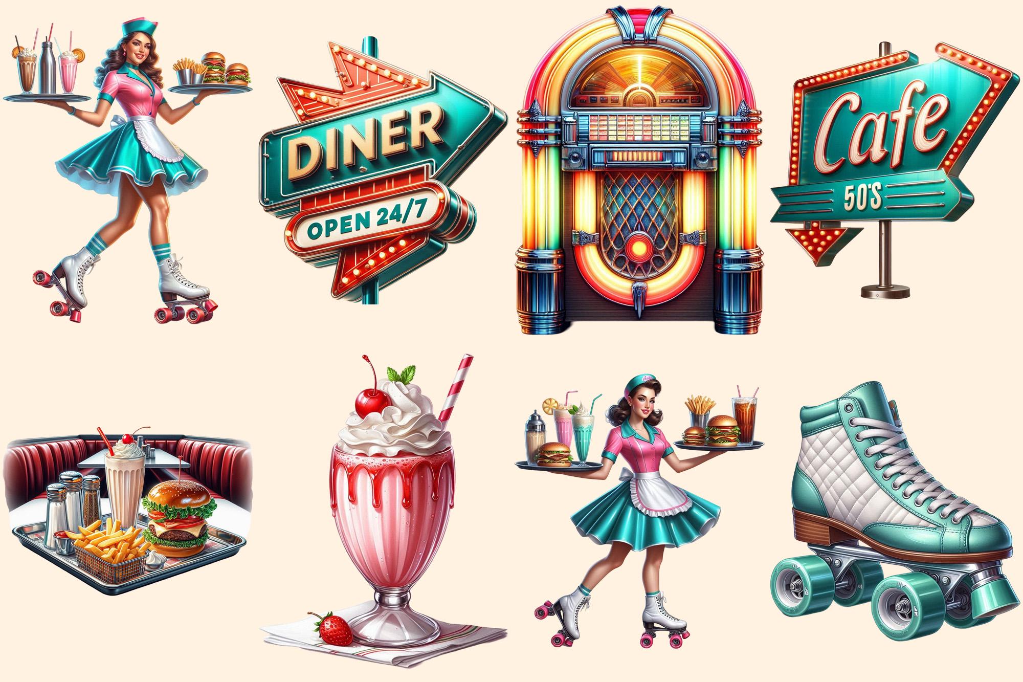 50's Diner Clipart – Retro Graphics PNG Collection (digital Download ...