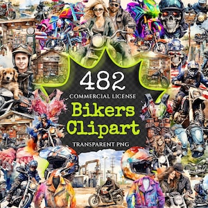 Bikers Watercolor Clipart Bundle - 480+ transparent PNG, Road warrior enthusiast illustrations, Motorbike, Commercial use, Digital download