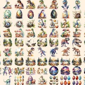Dinosaurs Watercolor Clipart Bundle - 690+ transparent PNG, Dino graphics, Ancient dinosaur creature png, Commercial use, Digital download