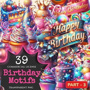 Birthday Motifs (P-3) PNG Clipart Collection - 39 PNG, Festive celebration graphics, Party themed png, Commercial use, Digital download