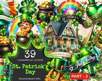 St. Patrick's Day Clipart – Leprechauns & Shamrocks, 39 PNG (Digital Download)