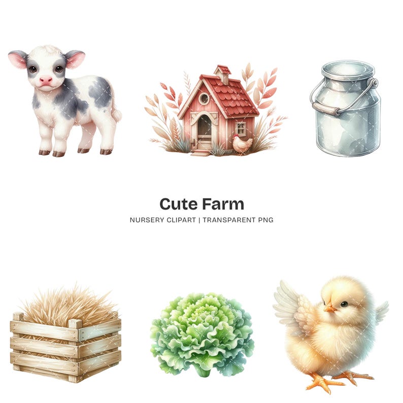 Farm Animals Nursery Clipart – Watercolor Barnyard Graphics (64 PNG ...