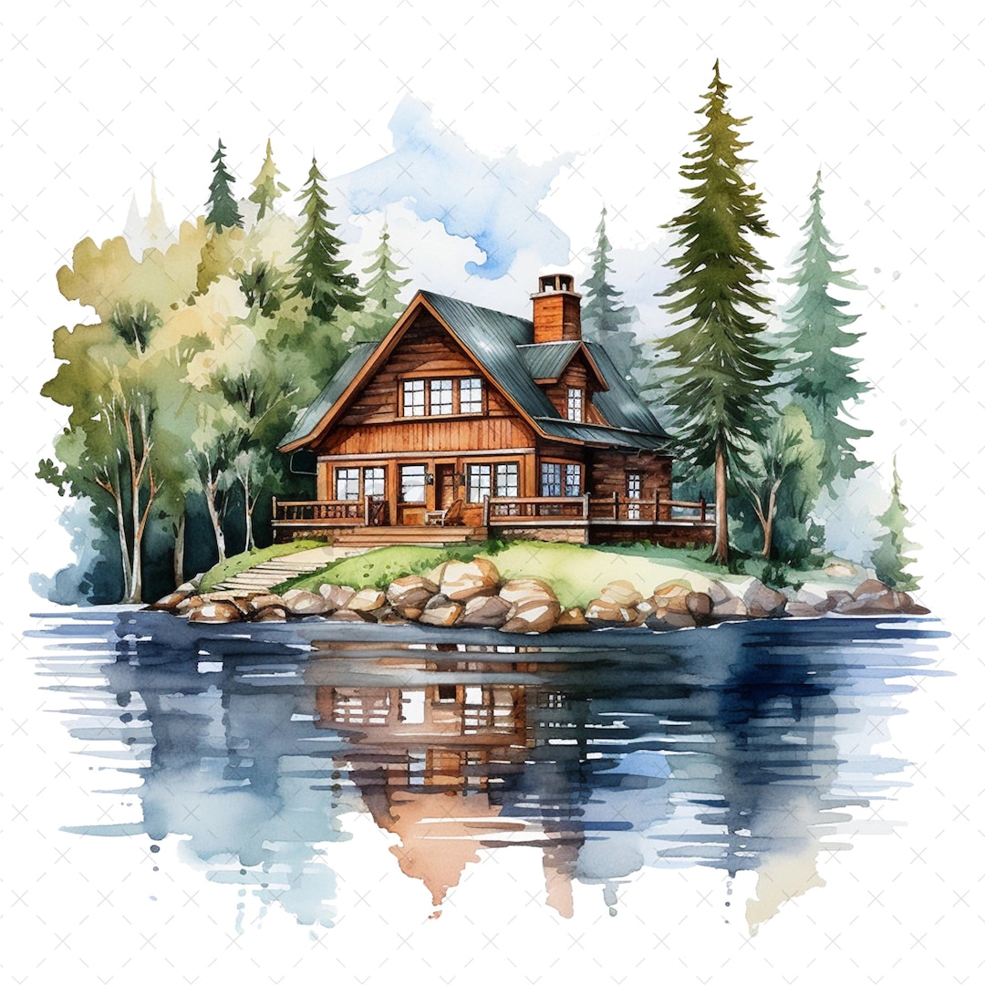 19 High-quality Lake House Clipart - Lake House Digital Watercolor JPG ...
