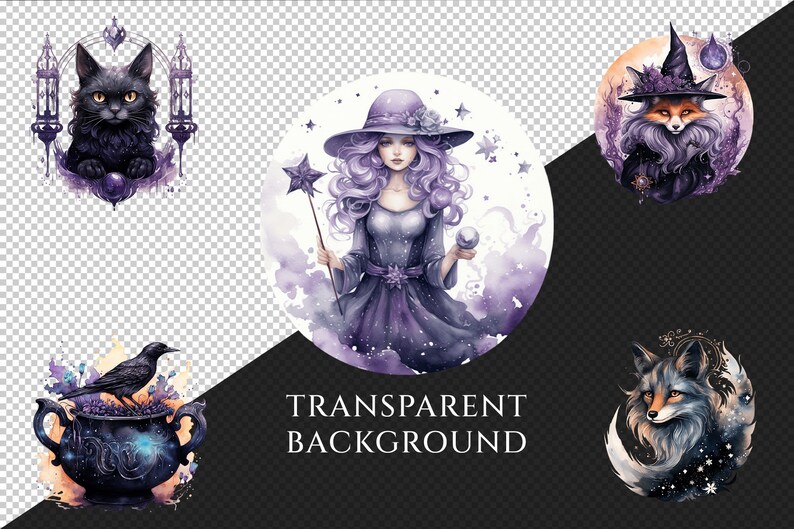 Celestial Witches Watercolor Clipart Bundle – 260+ PNG (digital ...