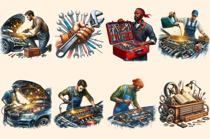Mechanics PNG Clipart Collection - 36 PNG, Automotive design graphics, Garage tools printables, , Commercial use, Digital download