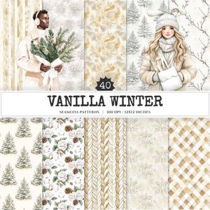Vanilla Winter Seamless Patterns, Winter cozy JPEG, Cozy cottagecore pattern, Rustic winter repeating pattern, Digital scrapbook paper