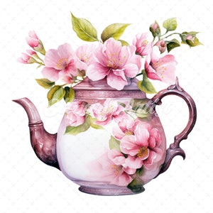 19 High-Quality Floral Teapot Clipart - Floral teapot digital watercolor JPG instant download for commercial use - Digital download