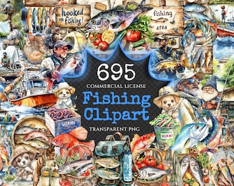 Fishing Watercolor Clipart Bundle – Angler Gear PNG (Digital Download)