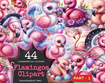 Flamingos PNG Clipart Collection – 44 Blush Bird Graphics (Digital Download)