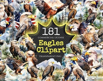 Watercolor Eagles Clipart – Forest Bird PNG Graphics (Digital Download)