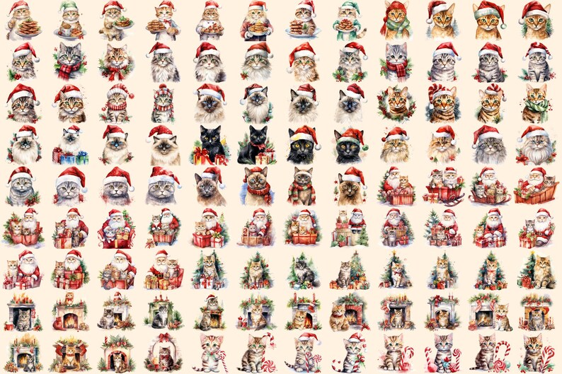 Christmas Cats Watercolor Clipart Bundle – 721+ Festive PNG (digital ...