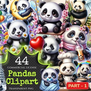 Pandas PNG Clipart Collection - 44 PNG, Sweet cute panda illustrations, Charming panda printables, Commercial use, Digital download