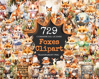 Foxes Watercolor Clipart Bundle – Woodland Animal Illustrations (Digital Download)