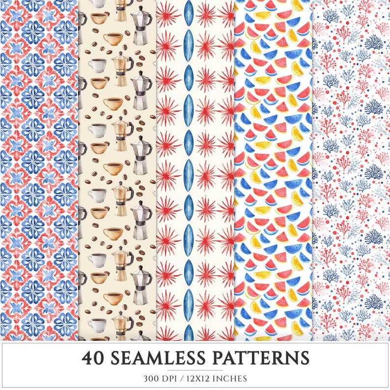 Puerto Rico Seamless Pattern, Tropical Bloom, Palm Leaves (digital ...