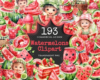 Watermelon Clipart Bundle – 190+ PNG Watercolor Summer Images (Digital Download)