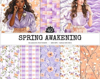 Spring Lavender Floral Seamless Pattern, Whimsical JPEGs (Digital Download)