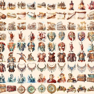Ancient Rome Watercolor Clipart Bundle - 860+ transparent PNG, Classical empire graphics, Ancient roman, Commercial use, Digital download