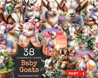 Baby Goats PNG Clipart – 38 Farmyard Art Illustrations (Digital Download)