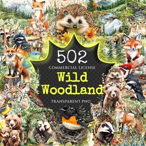 Wild Woodland Watercolor Clipart Bundle - 500+ transparent PNG, Woodland creature graphics, Nature images, Commercial use, Digital download