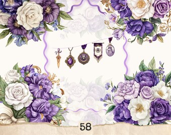 Ancient Wolf Queen Floral PNG, Iris, Roses (Digital Download)