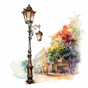 20 High-Quality Floral Street Lamps Clipart - Street lamps digital watercolor JPG instant download for commercial use - Digital download