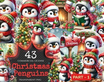 Christmas Penguin Clipart – Festive PNG Graphics (Digital Download)