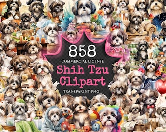 Shih Tzu Watercolor Clipart Bundle – 370+ Dog PNG Images (digital ...