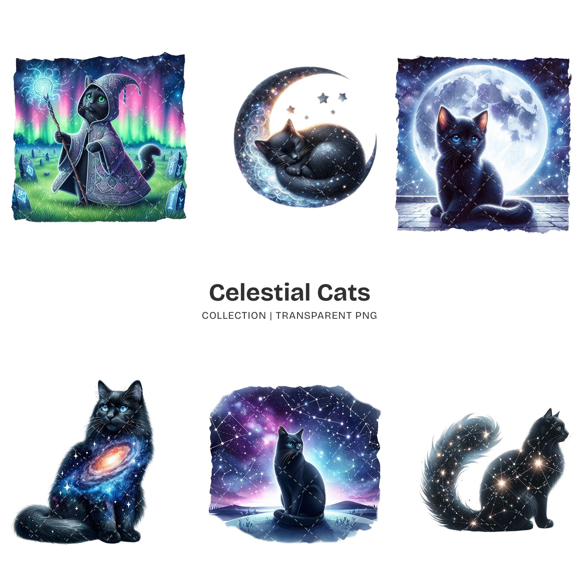 Celestial Cats PNG Clipart Collection – Mystical Kitten Graphics ...
