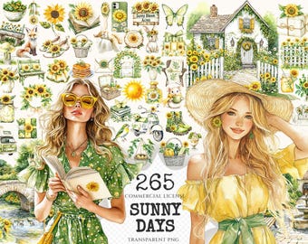 Watercolor Clipart Set – Sunny Days, Summer Blossoms (Digital Download)