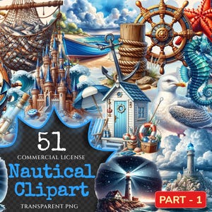 Nautical PNG Clipart Collection - 51 PNG, Ocean themed illustrations, Sea printables, Commercial use, Digital download