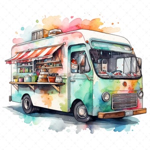 20 High-Quality Food Trucks Clipart - Food trucks digital watercolor JPG instant download for commercial use - Digital download