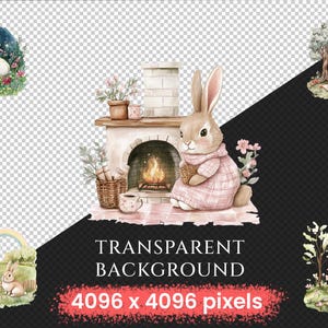 Cottagecore Bunnies Watercolor Clipart Bundle - 594+ transparent PNG, Rustic rabbit graphics, Cute bunny, Commercial use, Digital download