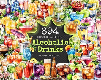 Watercolor Cocktail Clipart Bundle – 690+ Drink Illustrations (Digital Download)