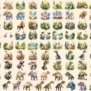 Dinosaurs Watercolor Clipart Bundle - 690+ transparent PNG, Dino graphics, Ancient dinosaur creature png, Commercial use, Digital download