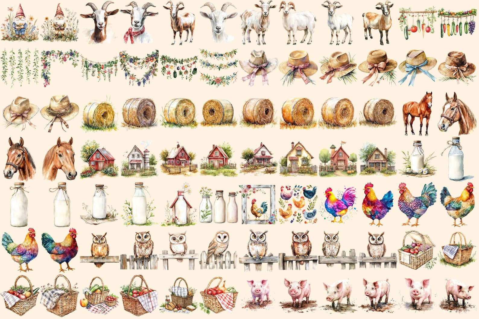 Watercolor Farm Clipart Bundle – Rustic Farmhouse PNG (digital Download ...