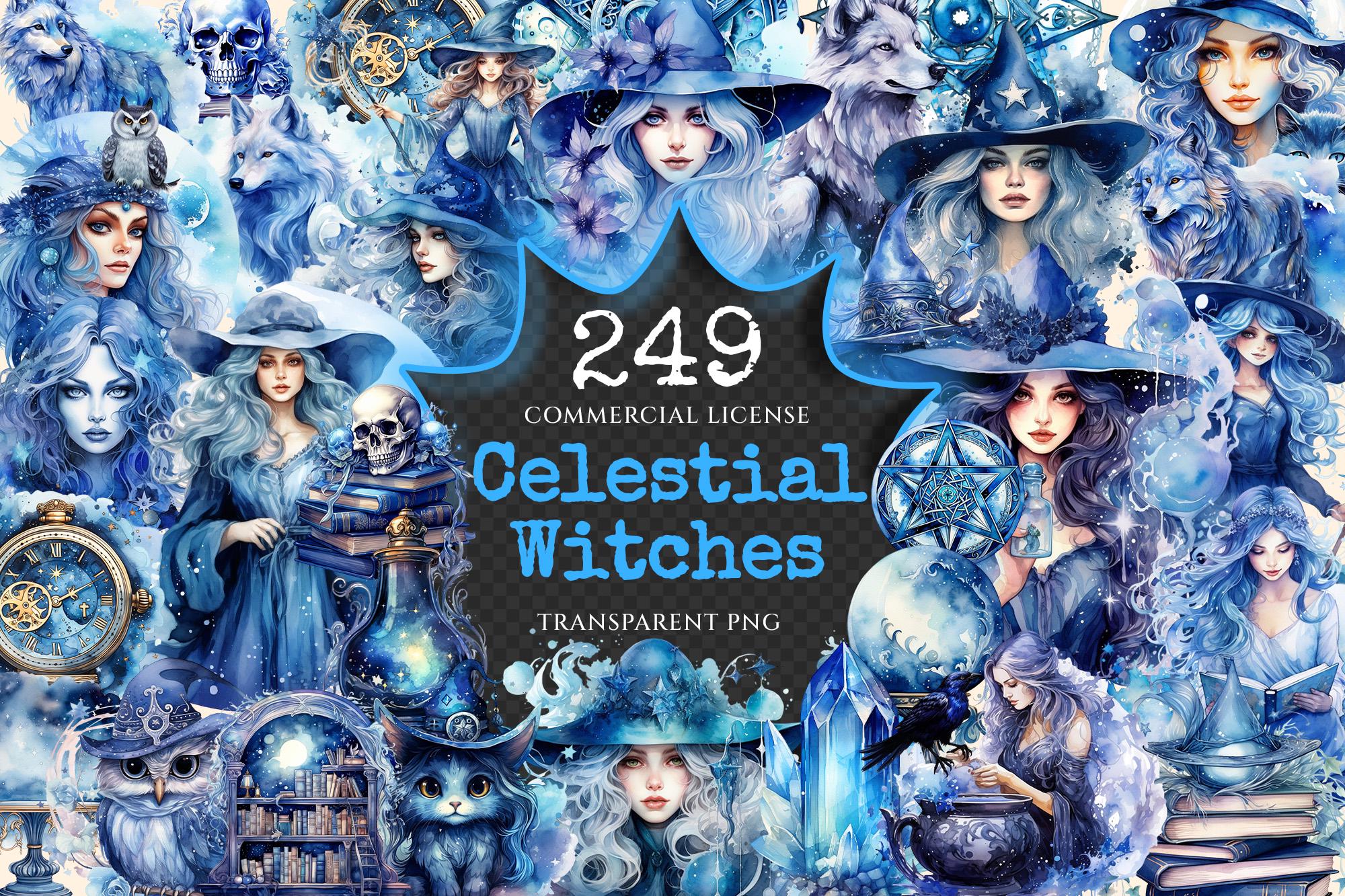 Celestial Witches Watercolor Clipart Bundle – Fantasy PNG Graphics ...