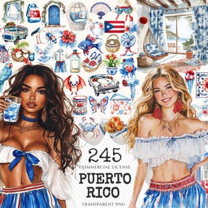 Puerto Rico Watercolor Clipart Set - 240+ transparent PNG, Summer island illustrations, Caribbean graphics, Commercial use, Digital download