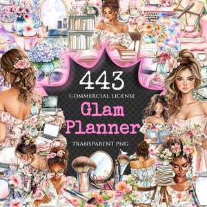 Ensemble d'images clipart aquarelles Glam Planner - Plus de 440 PNG transparents, graphiques d'organisation tendance, designs élégants, utilisation commerciale, téléchargement numérique