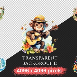 Monkeys Watercolor Clipart Bundle - 1060+ transparent PNG, Jungle animals graphics, Cute nursery images, Commercial use, Digital download