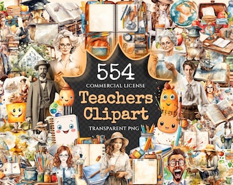 Watercolor Teacher Clipart Bundle – 550+ PNG Designs (Digital Download)