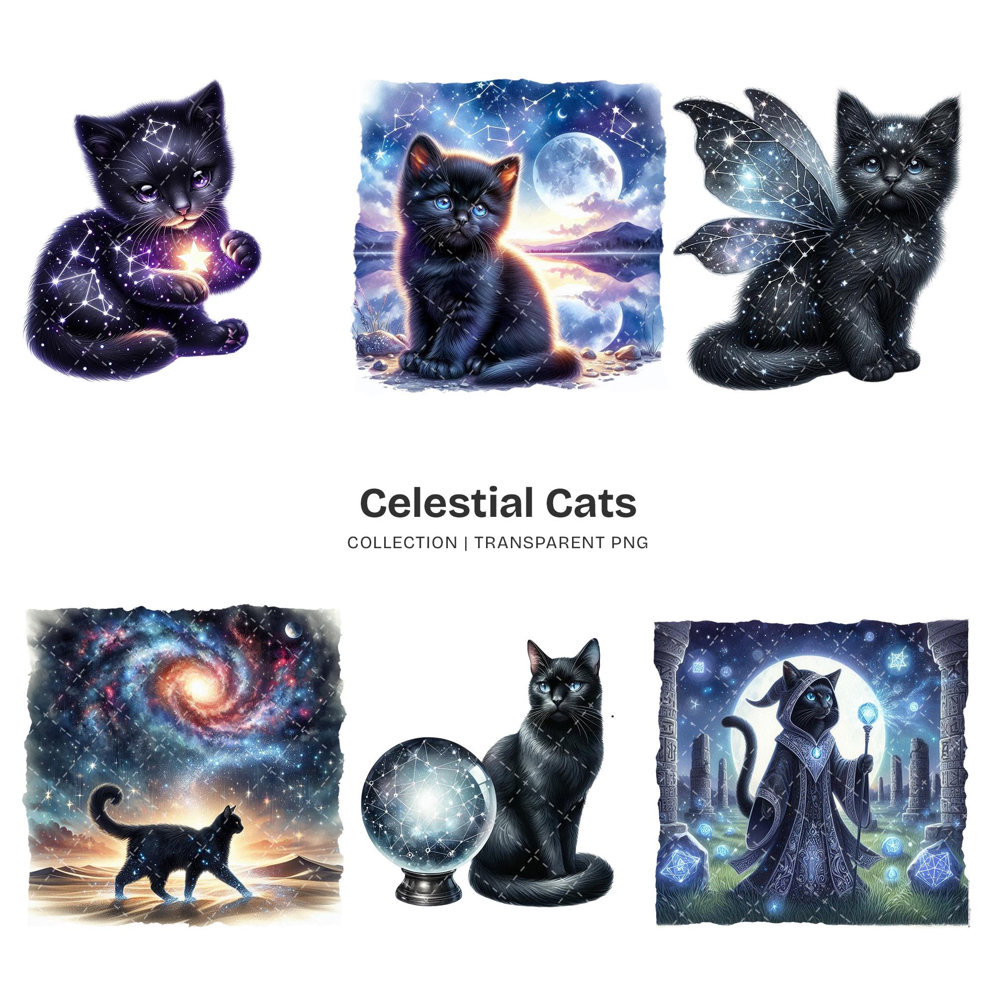 Celestial Cats PNG Clipart Collection – Mystical Kitten Graphics ...