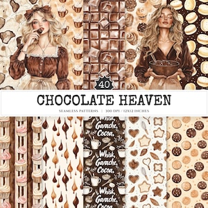 Chocolate Heaven Seamless Patterns, Chocolate Delights JPEG, Sweets pattern, Cupcake, Pastries repeating pattern, Digital scrapbook paper