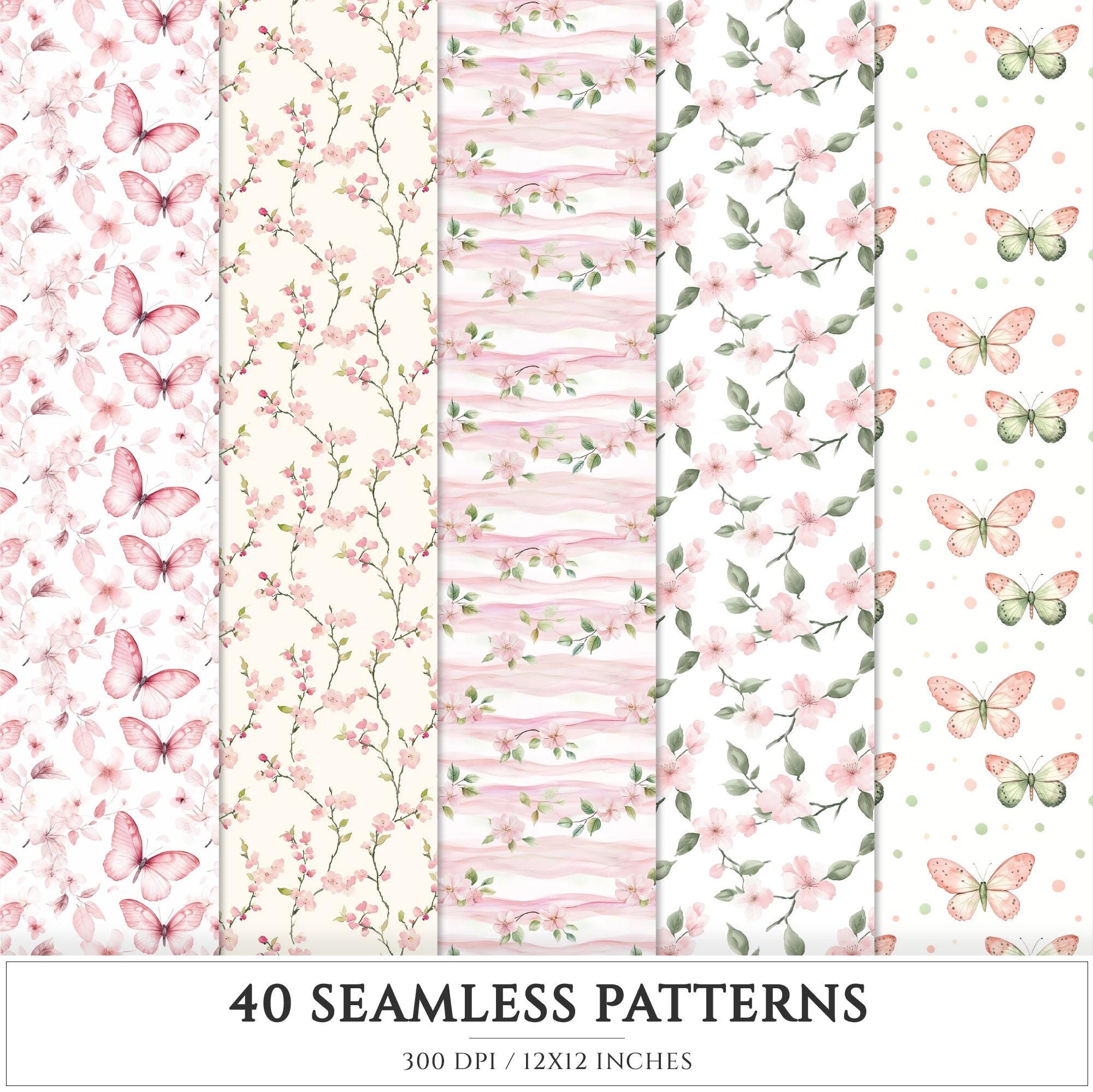 Spring Floral Seamless Patterns, JPEG, Digital Scrapbook Paper (digital ...