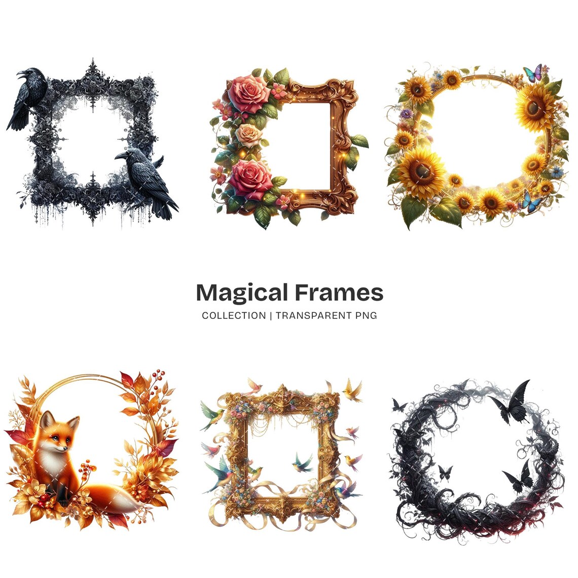 Magical Frames PNG Clipart Collection – Fantasy Borders, Crystals, Moon ...