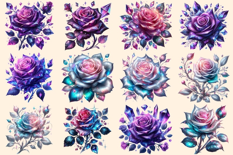Fantasy Roses PNG Clipart Collection - 54 PNG, Magical rose illustration, Enchanted floral art, Commercial use, Digital download