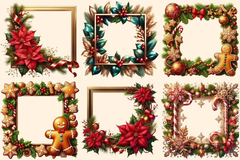 Christmas Frame Clipart – 27 PNG Festive Holiday Borders (Digital ...